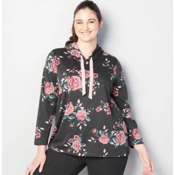 Avenue Tops - NEW Avenue 30/32 Floral Hoodie Top French Terry Long Sleeves